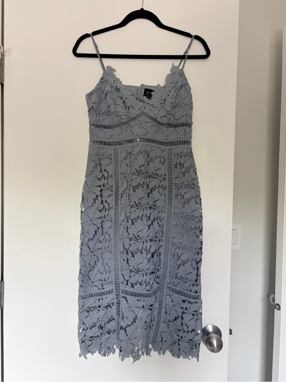 Bardot Lace Midi Dress in Light Blue-Gray, Sz 6